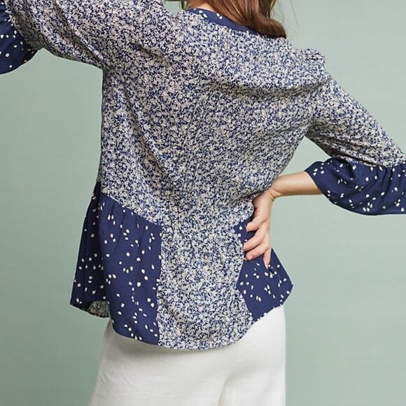 Anthropologie Maeve Hiver Floral Print Blouse in Navy Blue Size 2 - Picture 5 of 12